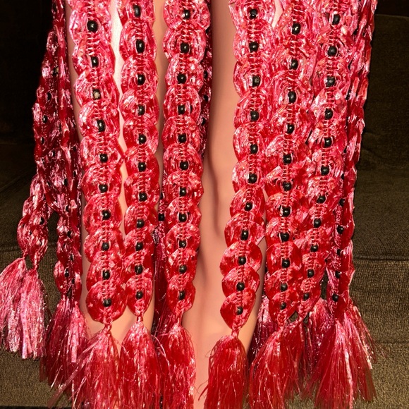 Handmade • Waist: 40-60” (Adjustable) • Pink Plastic Crochet W/ Black Bead Skirt - Picture 5 of 13